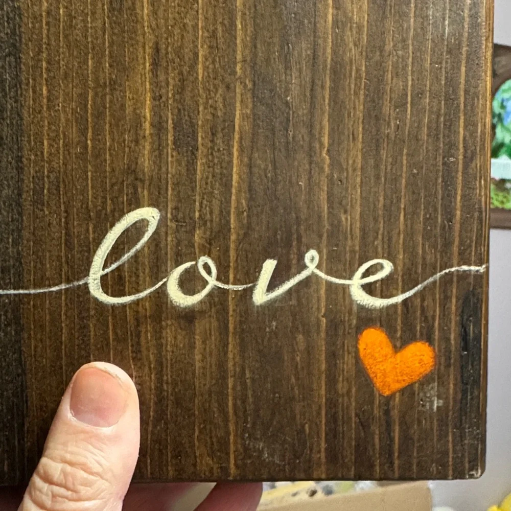 Wooden Love Sign with Orange Heart - Picture 5 of 5